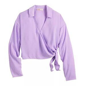 💚 2 for $20 - Intempo Cropped Tie-Front Top in Purple - Size: Large